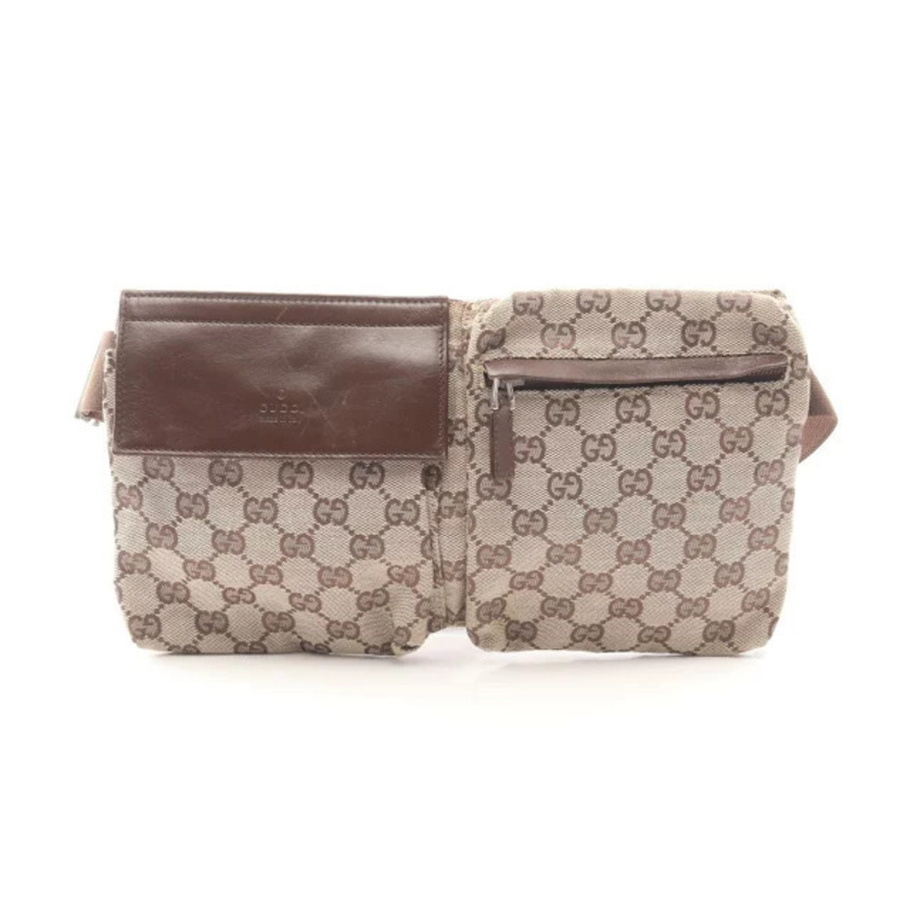 Gucci GG Canvas Waist Belt Bag Leather Beige Cream Brown